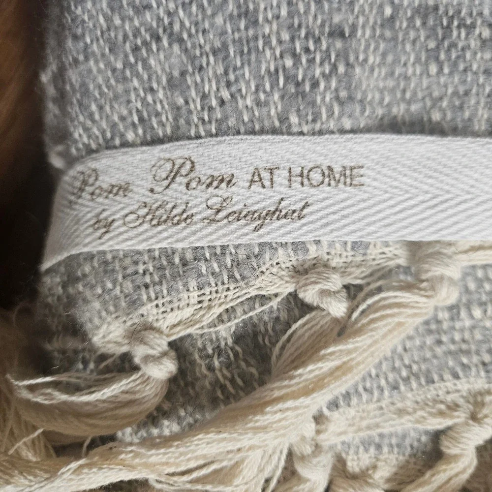 Pom Pom at Home Hilde Leiaghat Throw Blanket‎ 60x88 Tufted Fringe Woven Gray NWT
